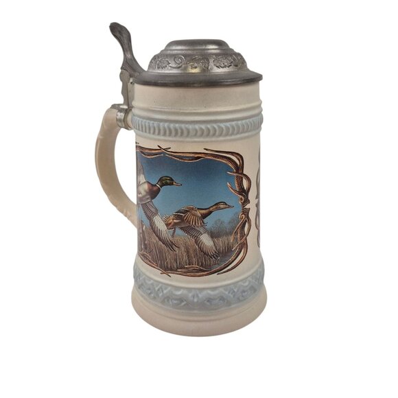 Gerz Beer Stein James Meger Pewter Flip Lid Stoneware Duck Scene Vintage - Picture 5 of 10